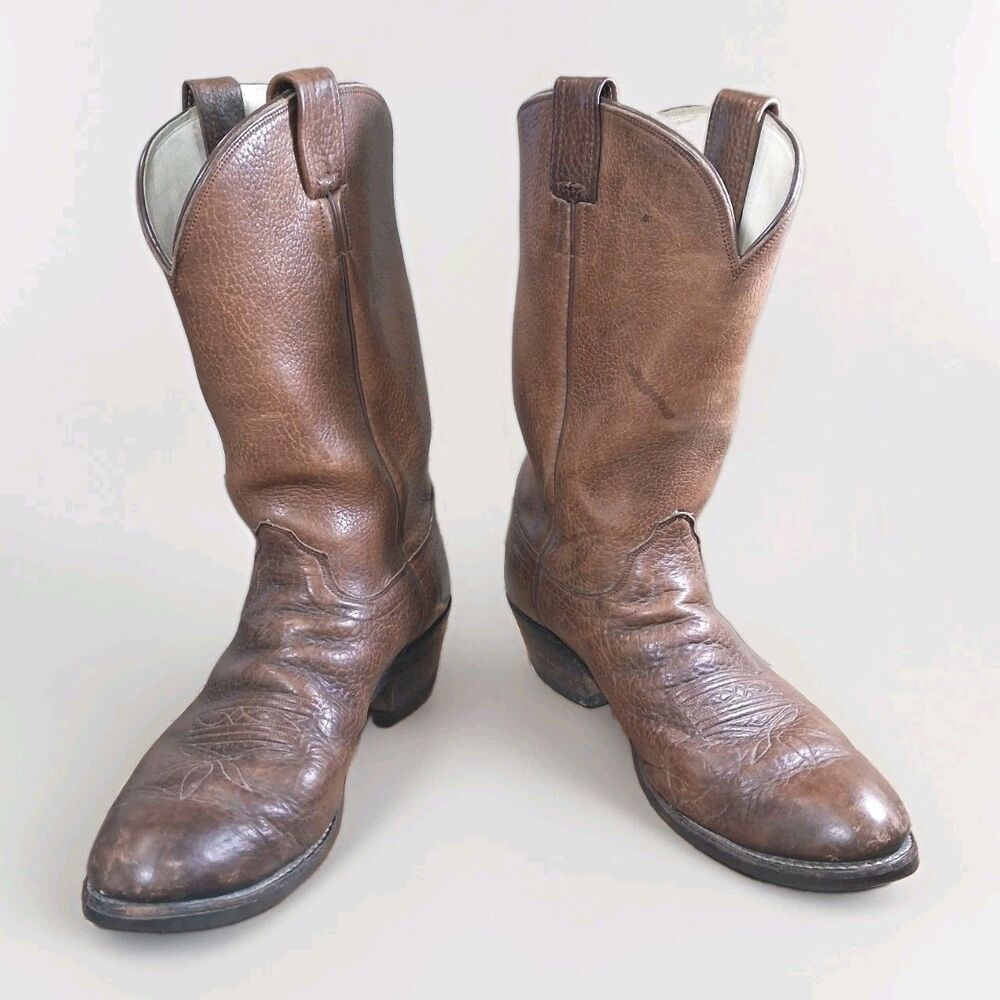 ​Vintage Hyer Olathe KS Men's Brown Leather Western Cowboy Boots Size 12 B USA